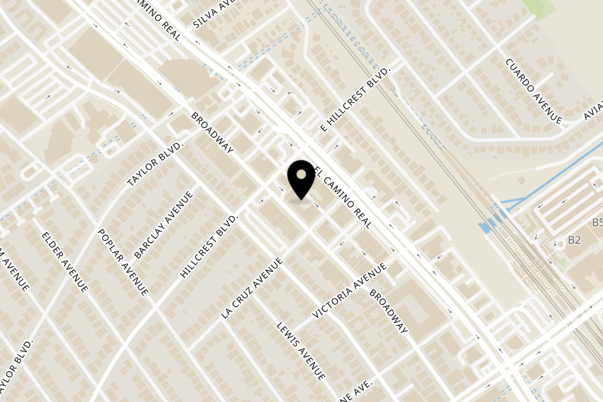 Map showing the location of Lai Lai Restaurant on 334 Broadway in Millbrae